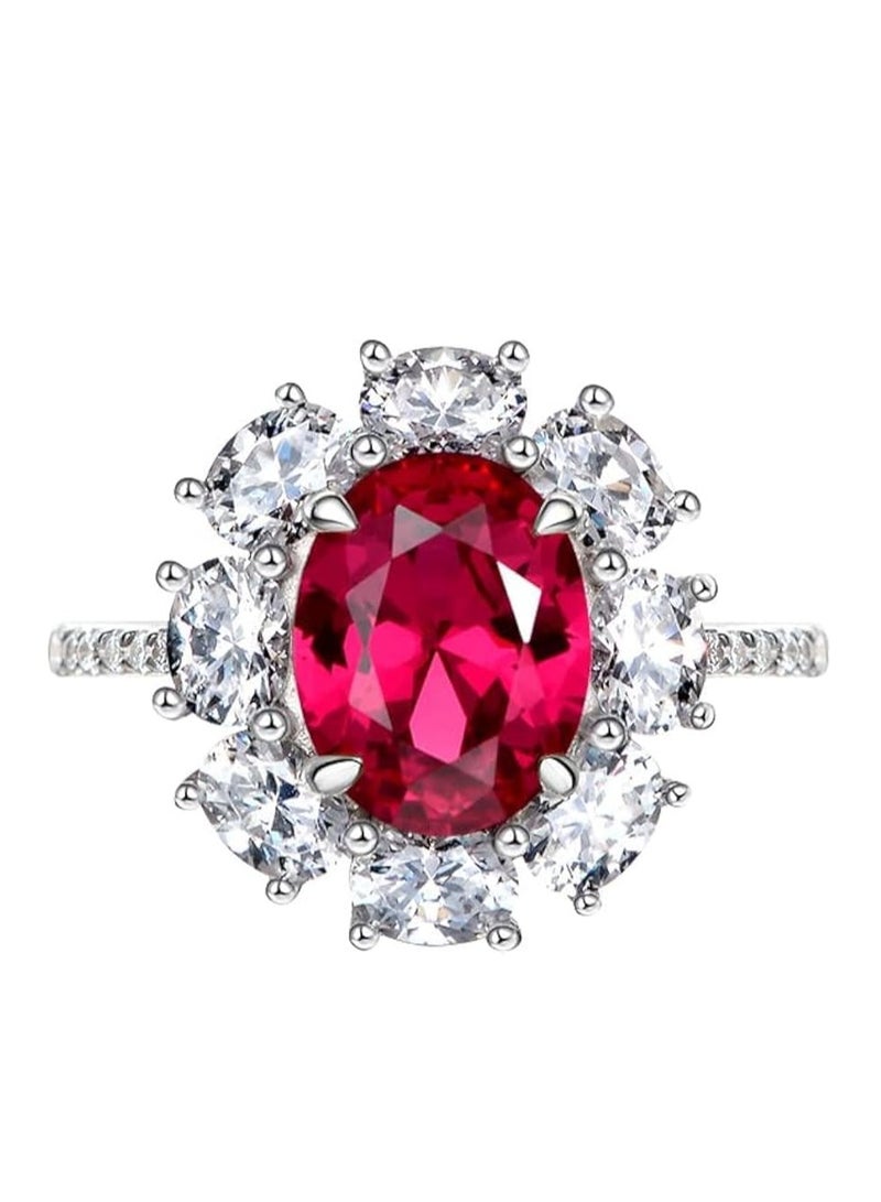 خاتم خطوبة بيضاوي من الياقوت الأحمر والزركونيا المكعبة - تصميم أنيق - Image 1