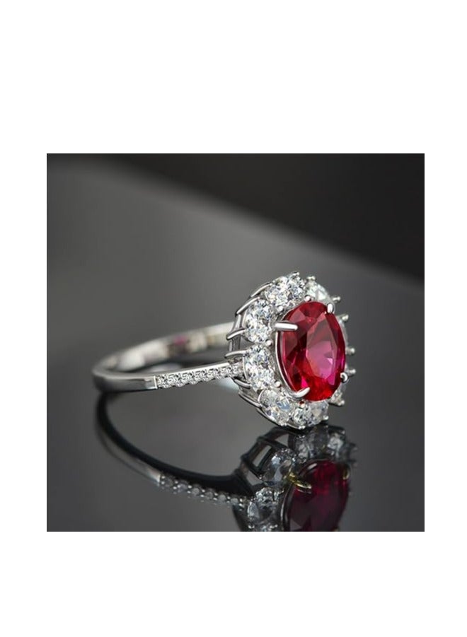 خاتم خطوبة بيضاوي من الياقوت الأحمر والزركونيا المكعبة - تصميم أنيق - Image 2