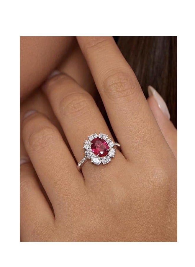 خاتم خطوبة بيضاوي من الياقوت الأحمر والزركونيا المكعبة - تصميم أنيق - Image 3