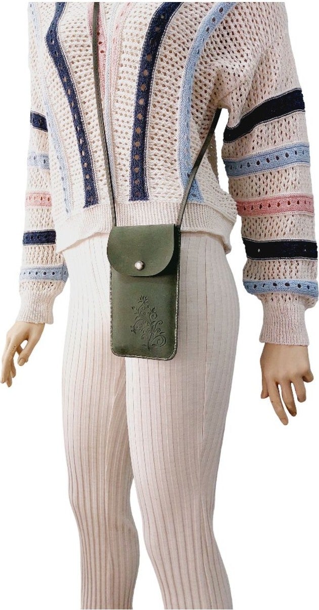 Cemmys Women's Cross Nubuck Shoulder Phone Bag Case - Floral Khaki  - Image 3