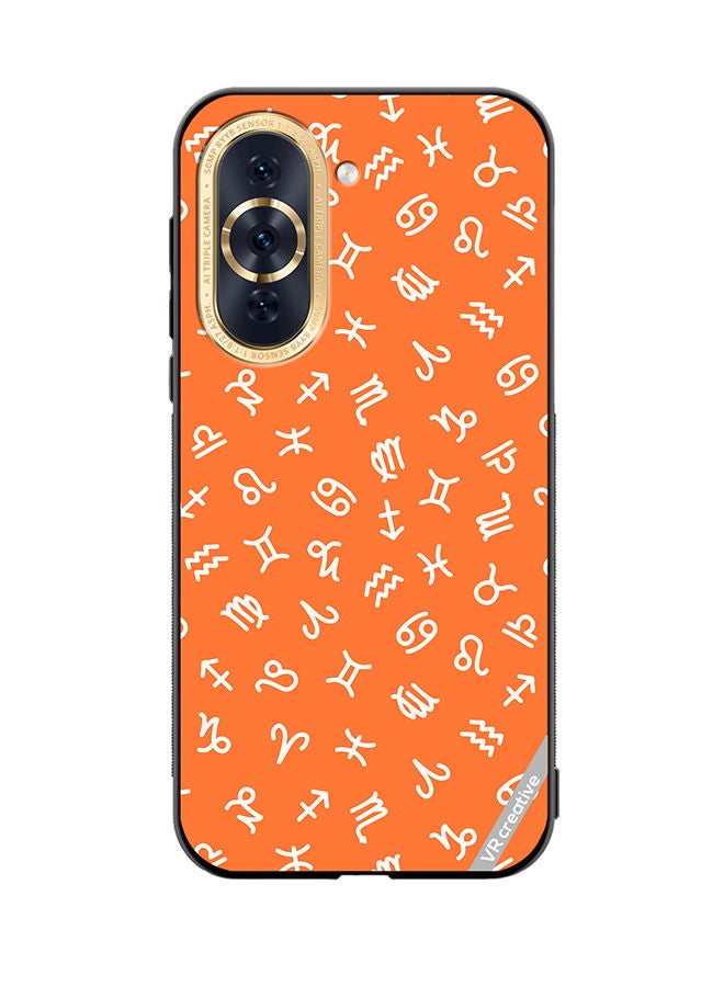 VR CREATIVE Protective Case Cover For Huawei Nova 10 Orange Seamless Pattern With White Zodiac Signs Design Multicolour - Image 1