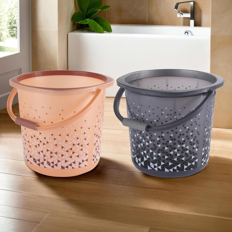 Kuber Industries Pack of 2 MultiPurpose 18 Ltr Water Bucket for Washing Clothes Bathing Balti for Bathroom Water Storage Container Essential for Household Chores Tined Black Brown - Image 1