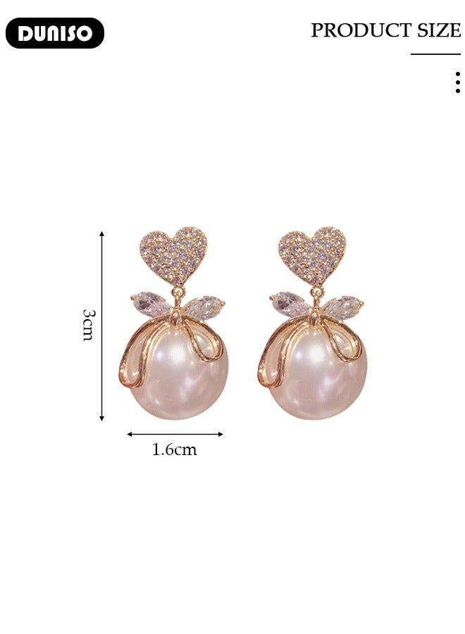 DUNISO Women's Pearl Hoop Earrings,Fashionable Lightweight Earrings,Full of diamond pearl Earrings,Simple Pearl Drop Earrings, Dainty Elegant French Stud Earrings, Hypoallergenic Pearl Earring for Women Girls  - Image 4