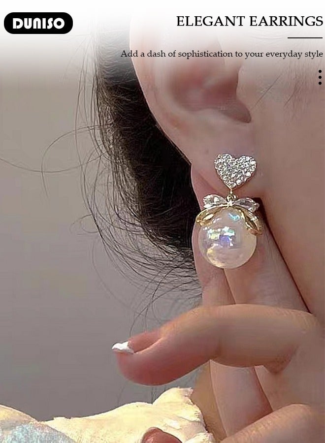 DUNISO Women's Pearl Hoop Earrings,Fashionable Lightweight Earrings,Full of diamond pearl Earrings,Simple Pearl Drop Earrings, Dainty Elegant French Stud Earrings, Hypoallergenic Pearl Earring for Women Girls  - Image 3