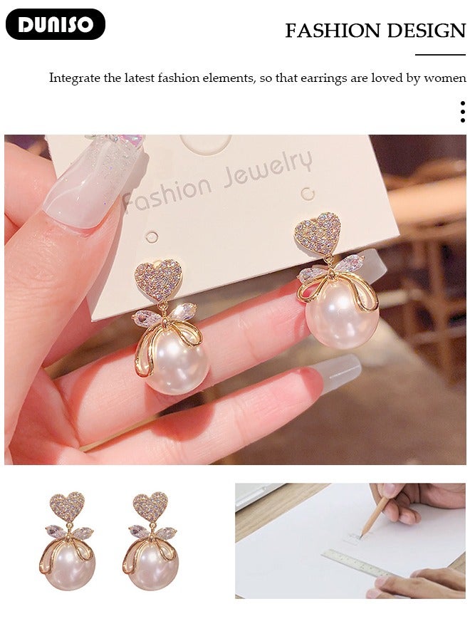 DUNISO Women's Pearl Hoop Earrings,Fashionable Lightweight Earrings,Full of diamond pearl Earrings,Simple Pearl Drop Earrings, Dainty Elegant French Stud Earrings, Hypoallergenic Pearl Earring for Women Girls  - Image 5