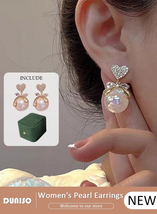 DUNISO Women's Pearl Hoop Earrings,Fashionable Lightweight Earrings,Full of diamond pearl Earrings,Simple Pearl Drop Earrings, Dainty Elegant French Stud Earrings, Hypoallergenic Pearl Earring for Women Girls  - Image 1