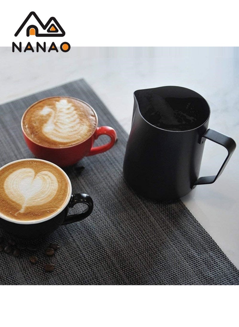 NANAO Stainless Steel Espresso Coffee Milk Frothing Pitcher,Coffee Latte Milk Frothing Jug Black 350ml  - Image 2