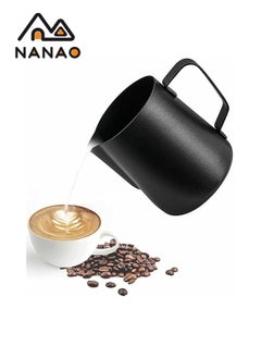 NANAO Stainless Steel Espresso Coffee Milk Frothing Pitcher,Coffee Latte Milk Frothing Jug Black 350ml  - Image 1