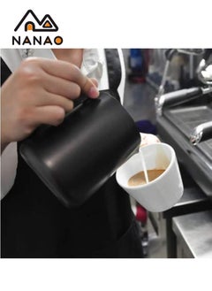 NANAO Stainless Steel Espresso Coffee Milk Frothing Pitcher,Coffee Latte Milk Frothing Jug Black 350ml  - Image 3