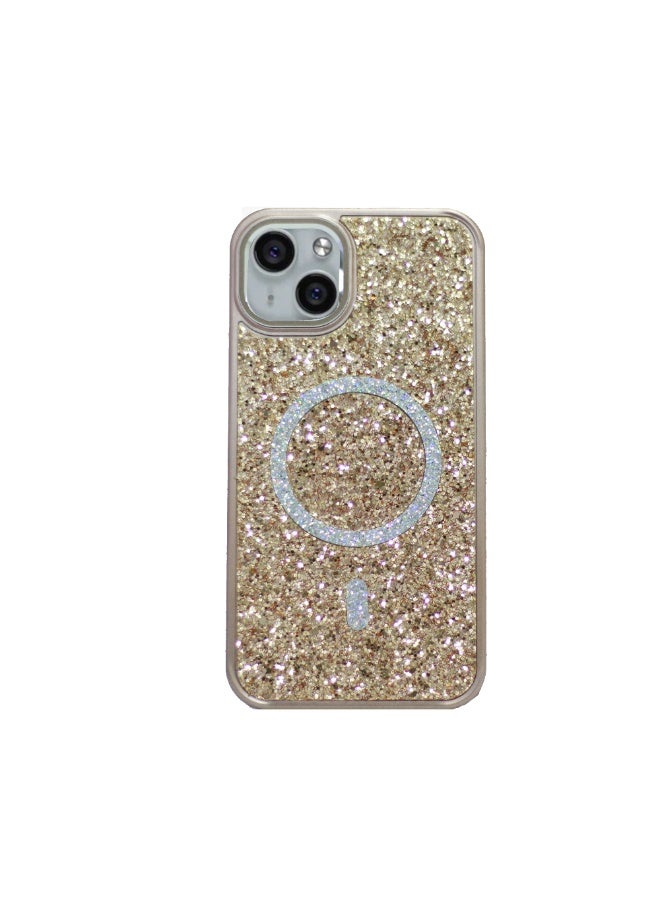 جراب فاخر مقاوم للصدمات مغناطيسي لامع متوافق مع هاتف iPhone 14 بتصميم كريستالي أنيق | مقاس نحيف | غطاء مقاوم للخدش - ذهبي - Image 2