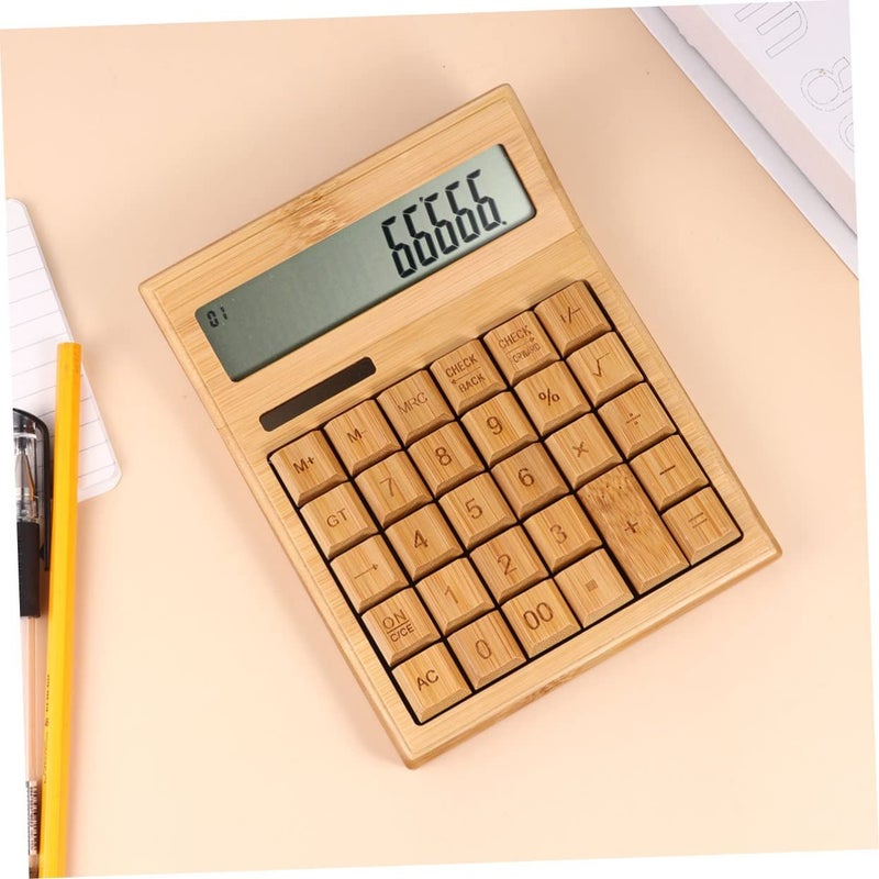Portable Solar Bamboo Calculator 29 Key Dual Power Brown 17 5 13cm Office Lightweight - Image 5