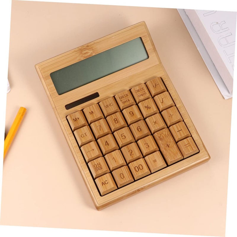 Portable Solar Bamboo Calculator 29 Key Dual Power Brown 17 5 13cm Office Lightweight - Image 4