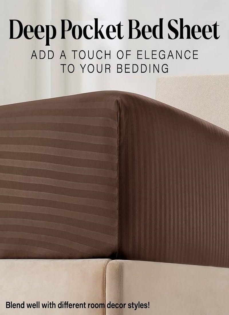 Blueberry King Size Stripe Bed Sheet Set 100% Cotton Premium Quality 200x200+20cm  - Image 2