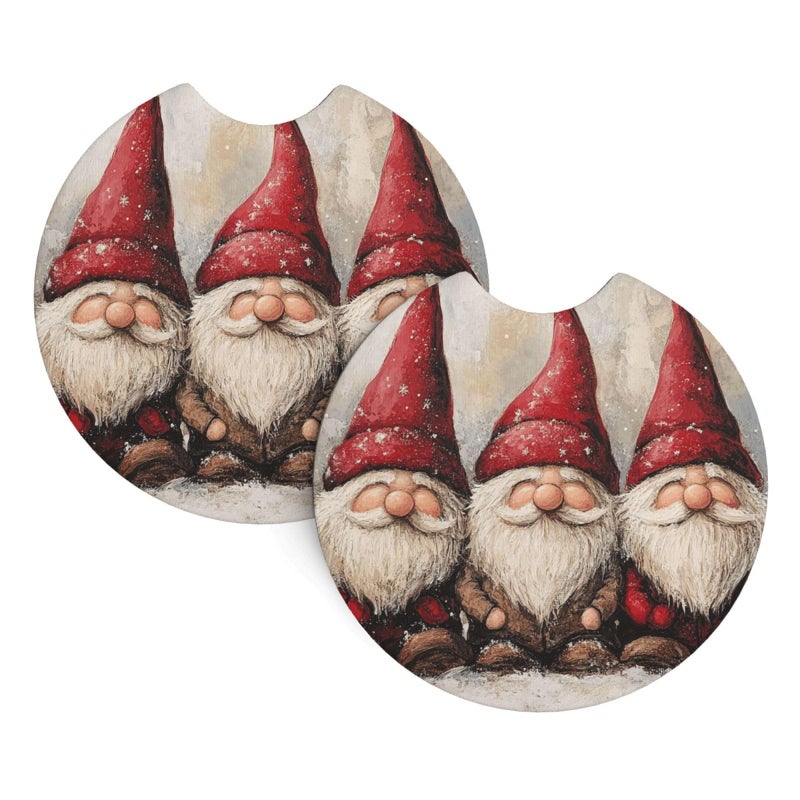 Xmas Funny Gnomes Non Slip Absorbent Car Cup Holder Coaster Insert 2 Pack Universal - Image 3