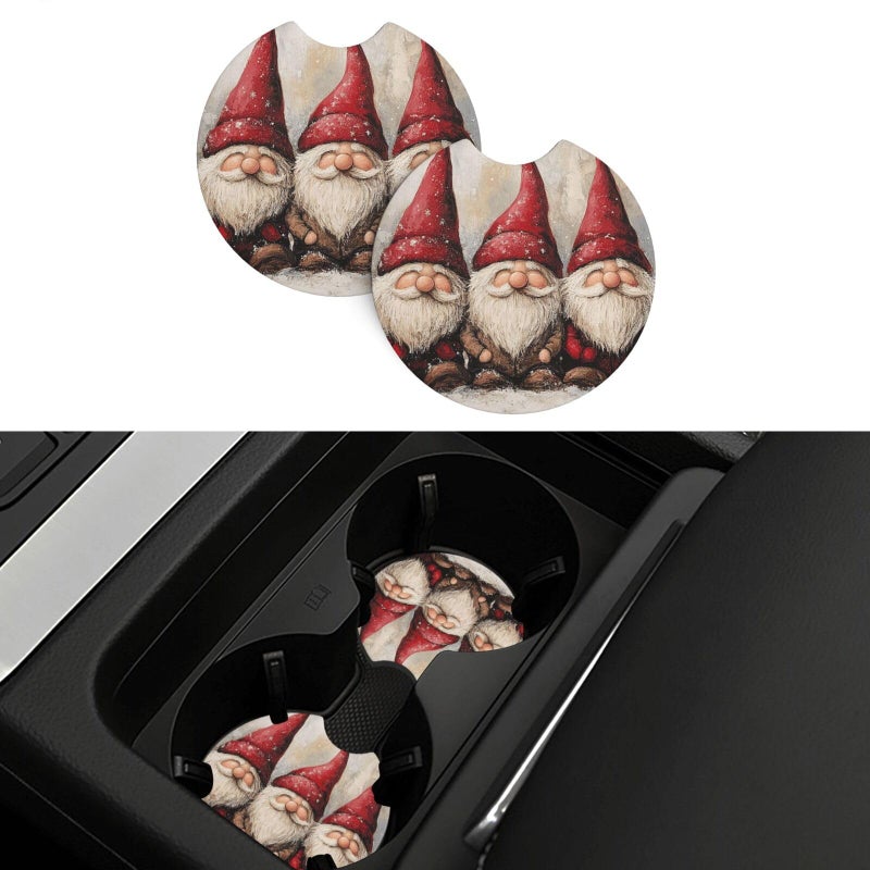 Xmas Funny Gnomes Non Slip Absorbent Car Cup Holder Coaster Insert 2 Pack Universal - Image 2