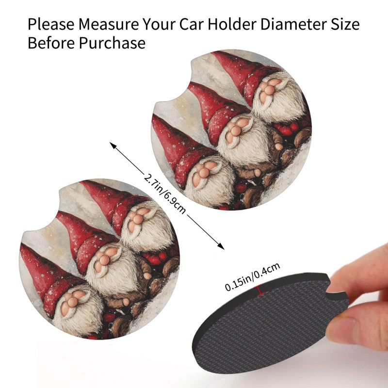 Xmas Funny Gnomes Non Slip Absorbent Car Cup Holder Coaster Insert 2 Pack Universal - Image 5
