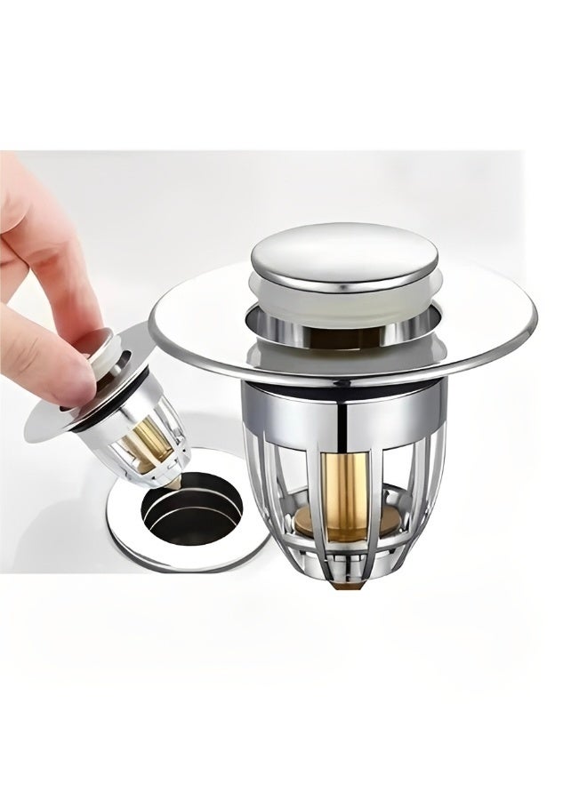Universal Bathroom Sink Stopper Anti-odor Wash Basin Refined Copper Core Pop Up Bathroom Sink Plug Press Type Sink Drain Stopper Washbasin Drain Filter Bathtub Hair Catcher Bathroom Accessories - Image 1