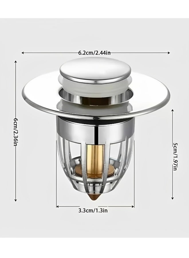 Universal Bathroom Sink Stopper Anti-odor Wash Basin Refined Copper Core Pop Up Bathroom Sink Plug Press Type Sink Drain Stopper Washbasin Drain Filter Bathtub Hair Catcher Bathroom Accessories - Image 4