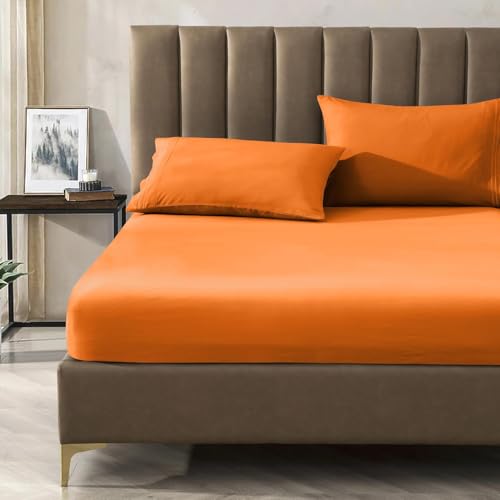 CELINE LINEN Premium 1800 Hotel Quality Wrinkle-Resistant 4-Piece Microfiber Sheet Set - Luxury Ultra Soft and Breathable Bedding 16 Inch Deep Pocket 4PC Sheet Set, King, Orange - Image 5