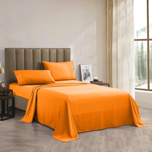 CELINE LINEN Premium 1800 Hotel Quality Wrinkle-Resistant 4-Piece Microfiber Sheet Set - Luxury Ultra Soft and Breathable Bedding 16 Inch Deep Pocket 4PC Sheet Set, King, Orange - Image 2