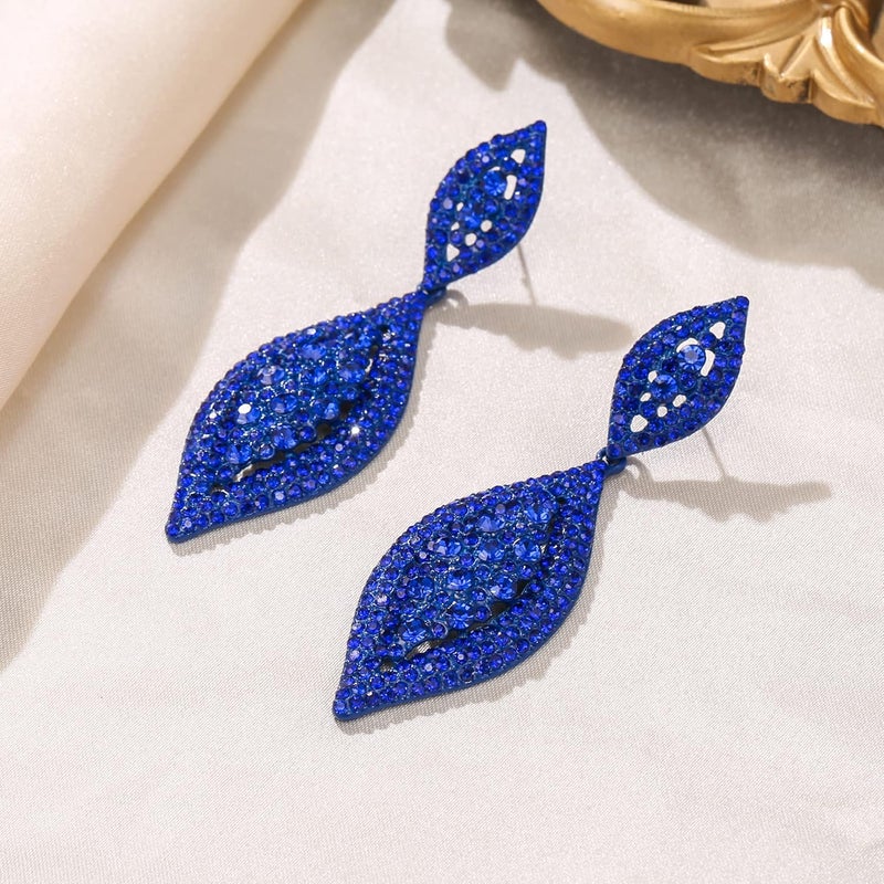 Flyonce Women's Rhinestone Crystal Wedding Bridal 2 Leaf Drop Dangle Chandelier Earrings - Image 5