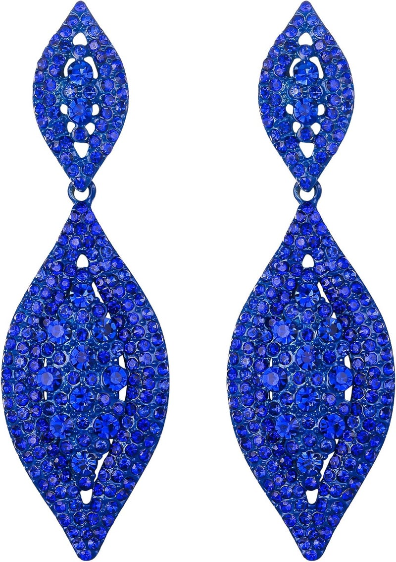 Flyonce Women's Rhinestone Crystal Wedding Bridal 2 Leaf Drop Dangle Chandelier Earrings - Image 1