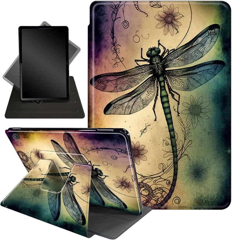 غلاف All-New Amazon Kindle Fire 7 الواقي مع حامل قابل للدوران 360 درجة - غلاف ذكي لجهاز Fire 7 2022 Tablet (شاشة 7 بوصة) - تصميم Dragonfly Sunflower - Image 1