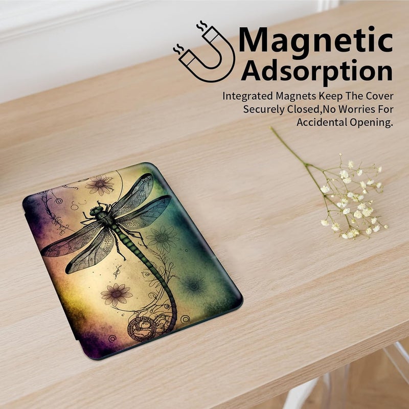 غلاف All-New Amazon Kindle Fire 7 الواقي مع حامل قابل للدوران 360 درجة - غلاف ذكي لجهاز Fire 7 2022 Tablet (شاشة 7 بوصة) - تصميم Dragonfly Sunflower - Image 3