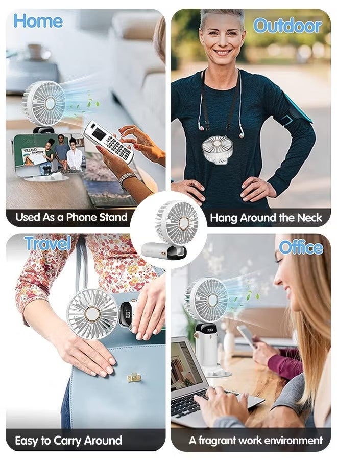 Portable hand Fan, Quiet mini Fan, 2400 mAh USB Battery Rechargeable Fan, Battery Operated Table Fan with 5 Speeds for Home , Travel, Commute, Makeup, Office (White) - Image 3