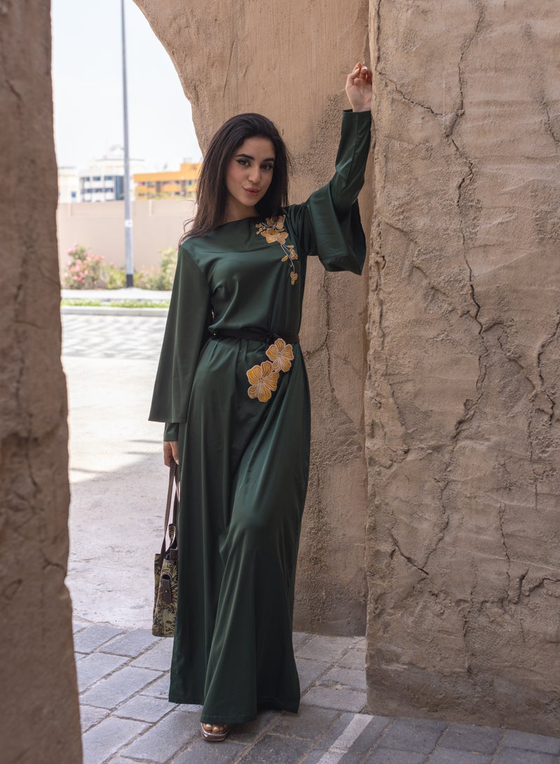 Maple's Embroidered Satin Silk Maxi With Belt  - Image 1