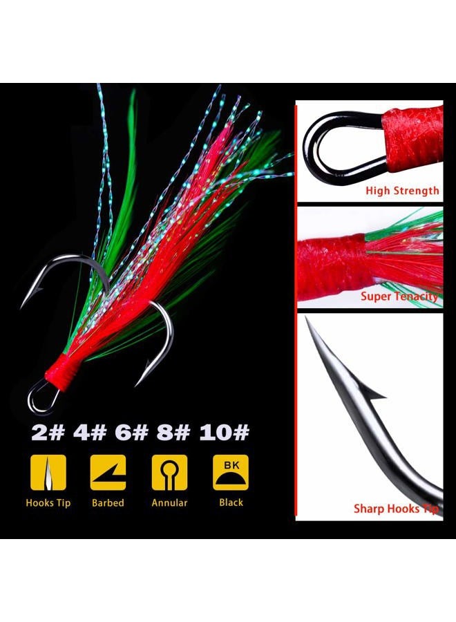 AMHDV Feather Fishing Hooks Strong Treble Hooks Size 2 4 6 8 10 (Pack of 20) 6# red - Image 2