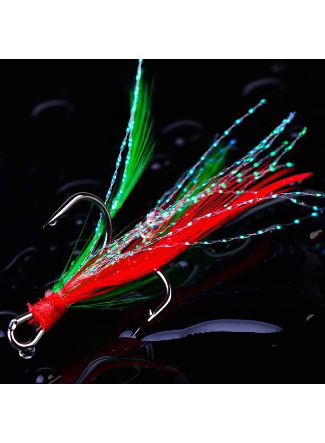 AMHDV Feather Fishing Hooks Strong Treble Hooks Size 2 4 6 8 10 (Pack of 20) 6# red - Image 1