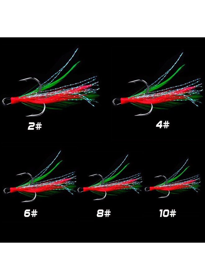 AMHDV Feather Fishing Hooks Strong Treble Hooks Size 2 4 6 8 10 (Pack of 20) 6# red - Image 3