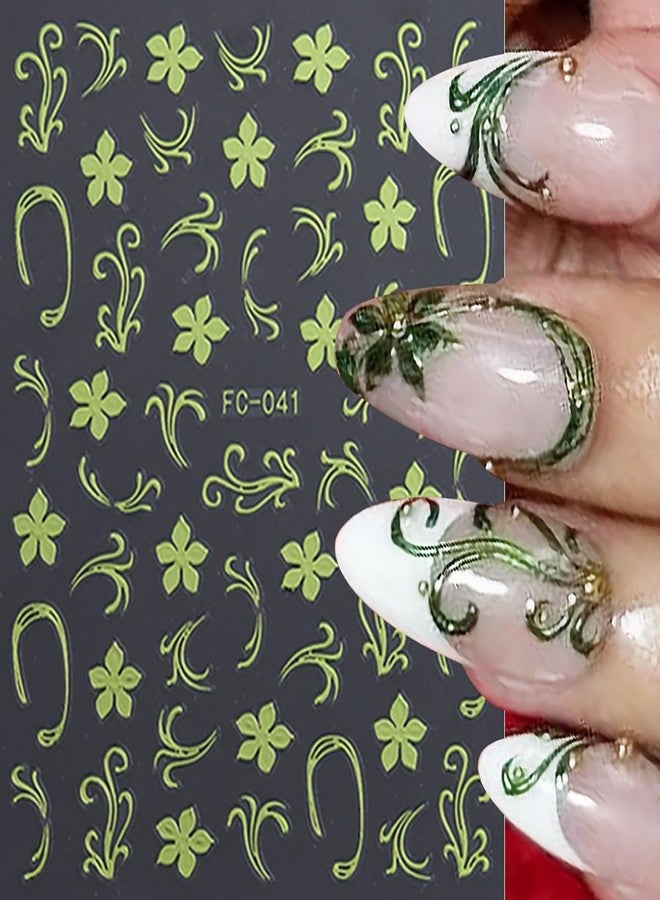 BYJKYEN 8 Sheets Flower Nail Art Stickers Nail Decals Green Gold Silver White Spring Flowers Nail Sticker 3D Self-Adhesive Stickers Holiday Acrylic DIY Manicure Decoration Accessories for Women - Image 3