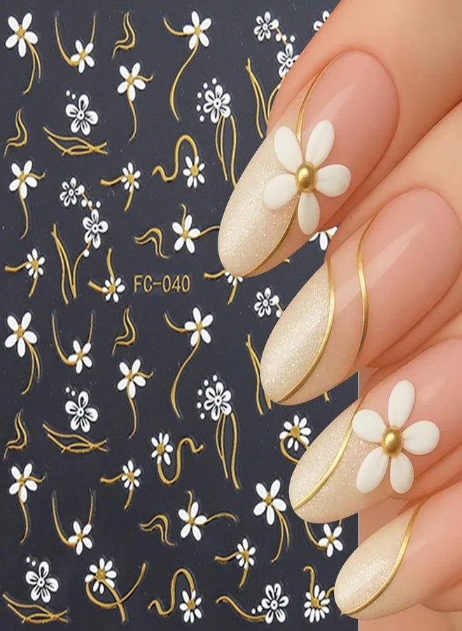 BYJKYEN 8 Sheets Flower Nail Art Stickers Nail Decals Green Gold Silver White Spring Flowers Nail Sticker 3D Self-Adhesive Stickers Holiday Acrylic DIY Manicure Decoration Accessories for Women - Image 2