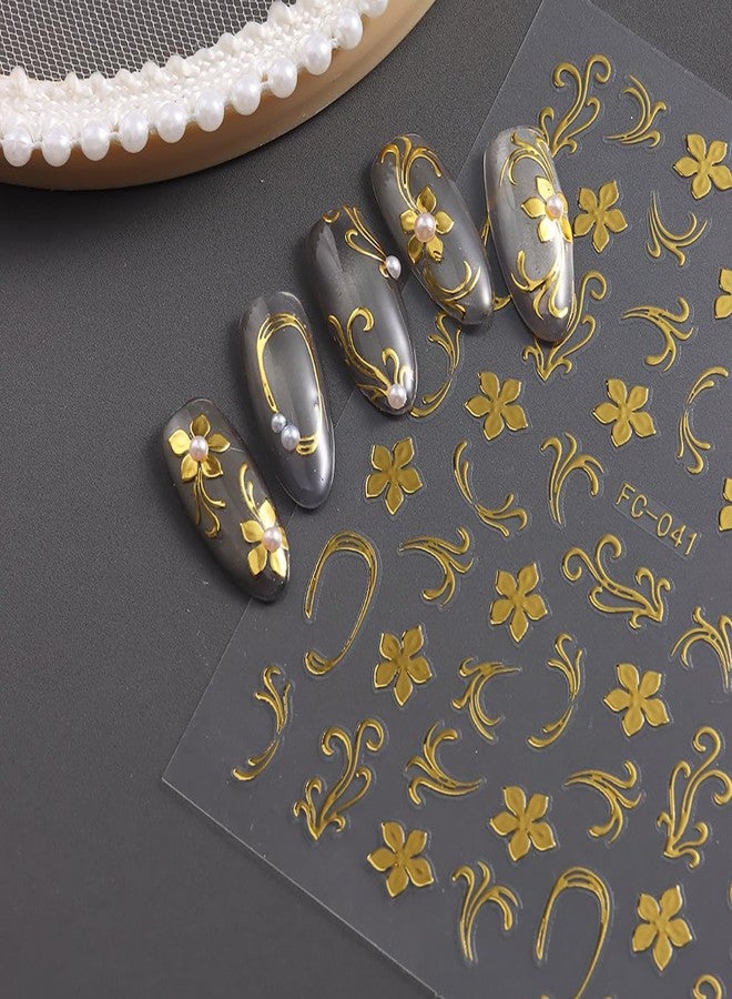 BYJKYEN 8 Sheets Flower Nail Art Stickers Nail Decals Green Gold Silver White Spring Flowers Nail Sticker 3D Self-Adhesive Stickers Holiday Acrylic DIY Manicure Decoration Accessories for Women - Image 4
