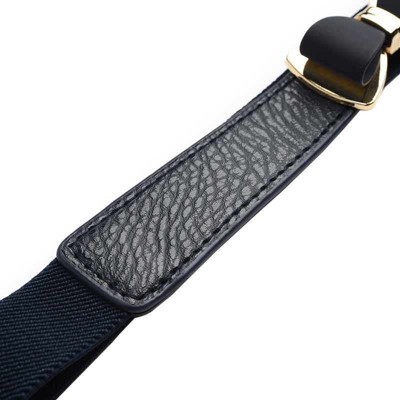 Syuer Women's 1" Width Bow Skinny Elastic Waist Belt - Stretchy Thin Belt (S-M (26"-32"), Navy) - Image 5