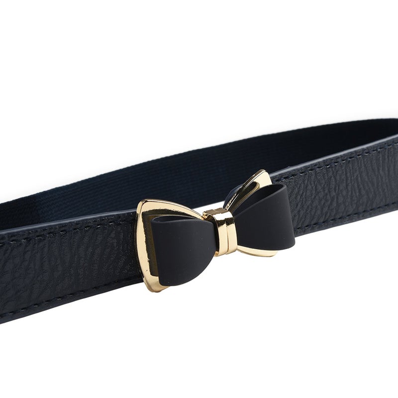 Syuer Women's 1" Width Bow Skinny Elastic Waist Belt - Stretchy Thin Belt (S-M (26"-32"), Navy) - Image 3