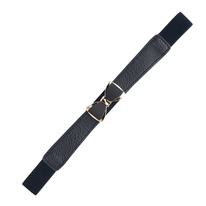 Syuer Women's 1" Width Bow Skinny Elastic Waist Belt - Stretchy Thin Belt (S-M (26"-32"), Navy) - Image 4