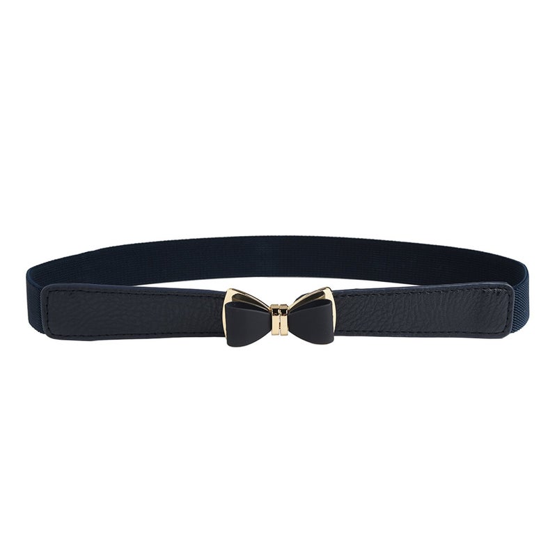 Syuer Women's 1" Width Bow Skinny Elastic Waist Belt - Stretchy Thin Belt (S-M (26"-32"), Navy) - Image 1