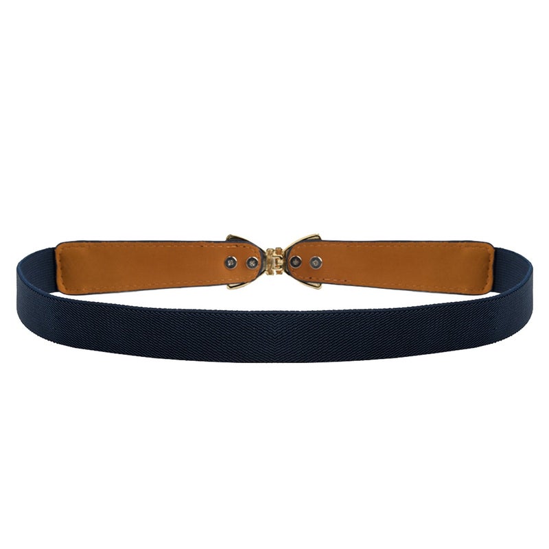 Syuer Women's 1" Width Bow Skinny Elastic Waist Belt - Stretchy Thin Belt (S-M (26"-32"), Navy) - Image 2