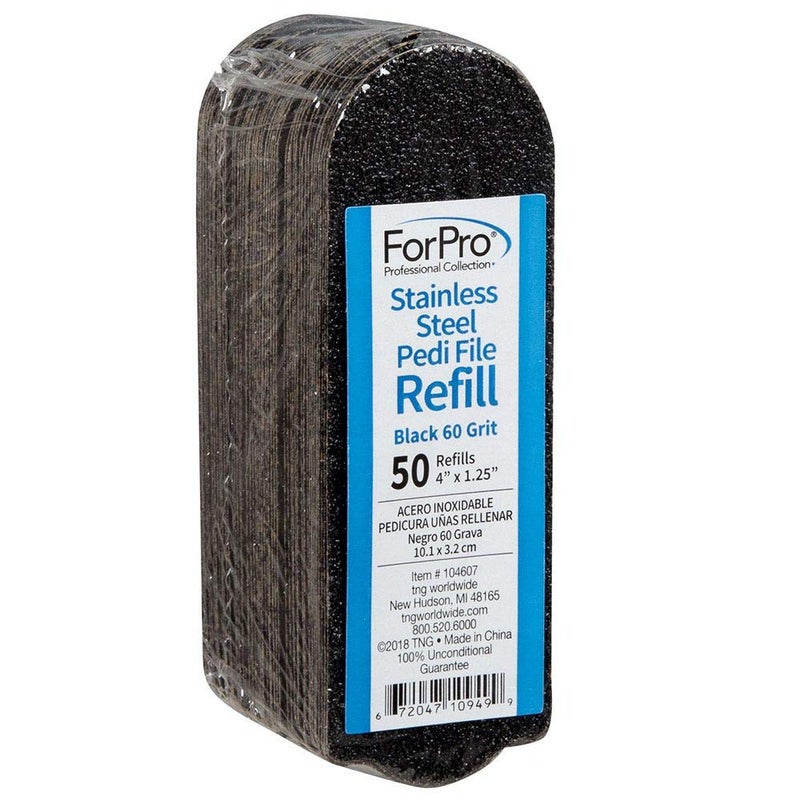 ForPro Professional Collection Stainless Steel Pedi File Refill EZStrip Peel Pedicure Refill Pads 125 W x 4 L 50Count Black 60 Grit