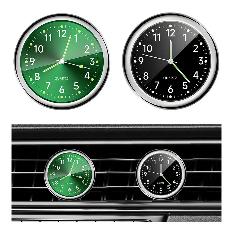 Dickno 2 PCS Stick on Dashboard Car Clock Mini Tiny Analog Quartz Luminous Air Vent Clocks Self Adhesive Automotive Vent Clocks Watch Vehicle Clock for Dashboard Decoration BlackGreen - Image 3