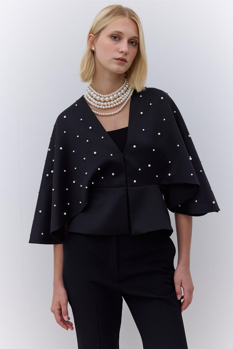 Manuka Pearl Evening Dress Kimono Black  - Image 4