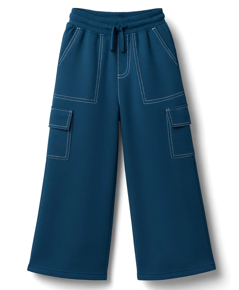 Pine Kids Pine Kids Knit Full Length Solid Colour Wide Leg Track Pant With Pockets - Navy Blue