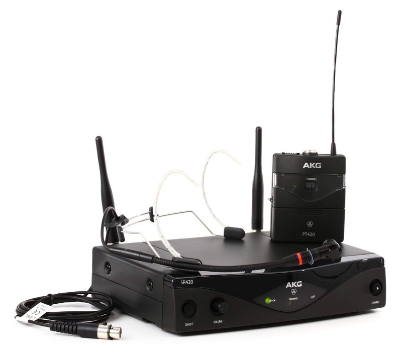 نظام ميكروفون لاسلكي AKG Pro Audio WMS420 مع جهاز استقبال ثابت SR420 ومرسل جيب P420 وميكروفون رأس C555L