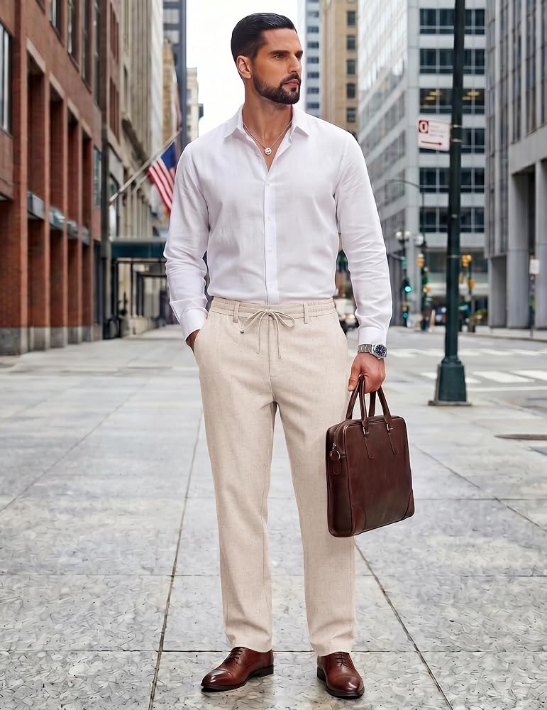 COOFANDY mens Men Linen Pants Classic (pack of 1) - Image 3