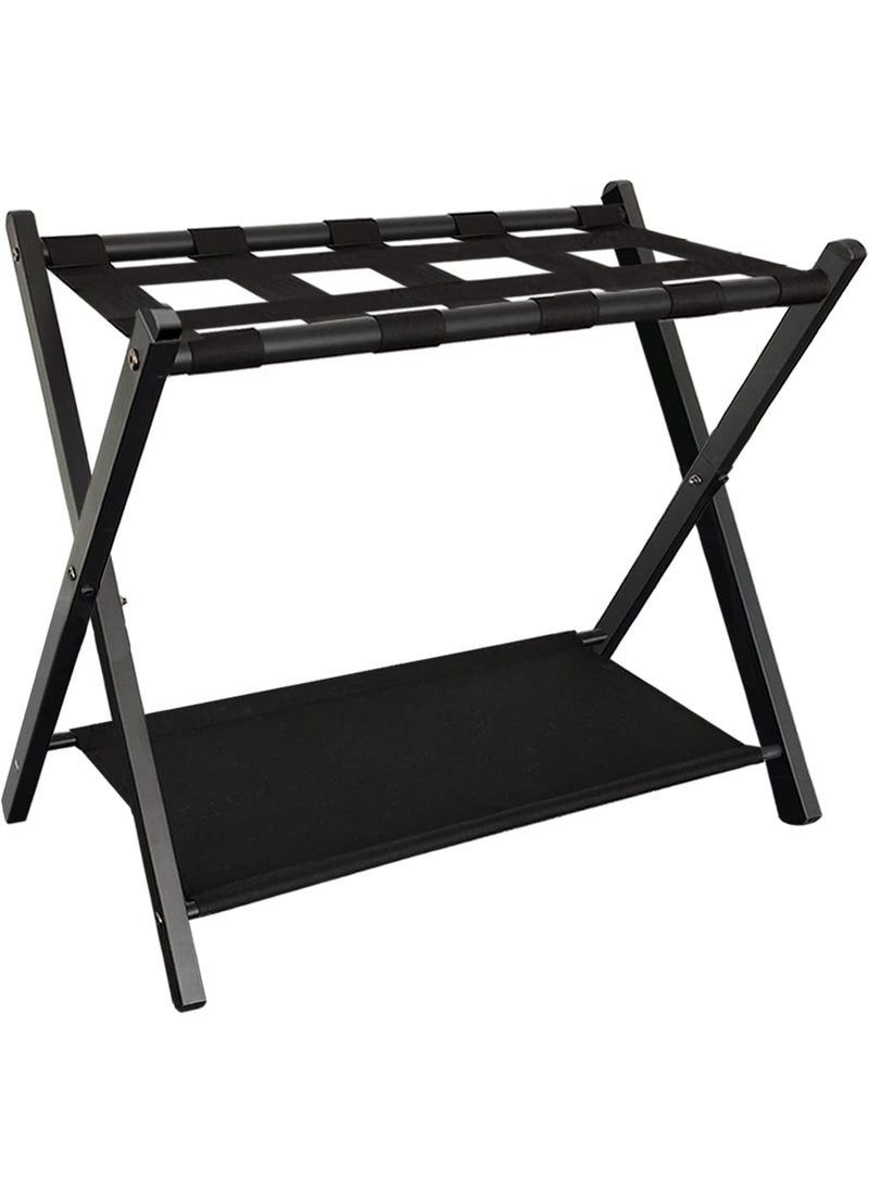 Queension Queension Folding Luggage Rack Stand with Shelf for Guest Room Foldable Metal Suitcase Storage Caddy Holder for Bedroom Hotel Essentials Black 1pack 