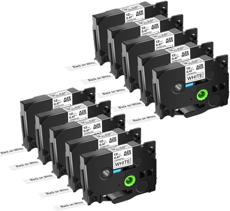 متوافق مع طابعات العلامات PT-P700 | 10 أشرطة علامات مغلفة بالأسود على الأبيض (TZ 231/221/431/731) للتمييز المتعدد السيناريوهات (10 حزم بالأسود على الأخضر، 9 مم) - Image 3