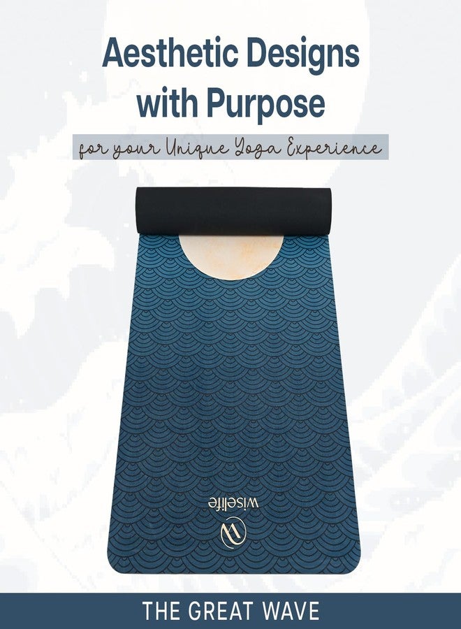 الحكمة والحياة بساط يوغا من مطاط البولي يوريثان الطبيعي من وايز لايف | مقاس كبير جدًا وعريض للغاية | مانع للانزلاق | مزود بحزام حمل - مثالي لليوغا والتمارين الرياضية (موجة يابانية - 6 مم) - Image 4